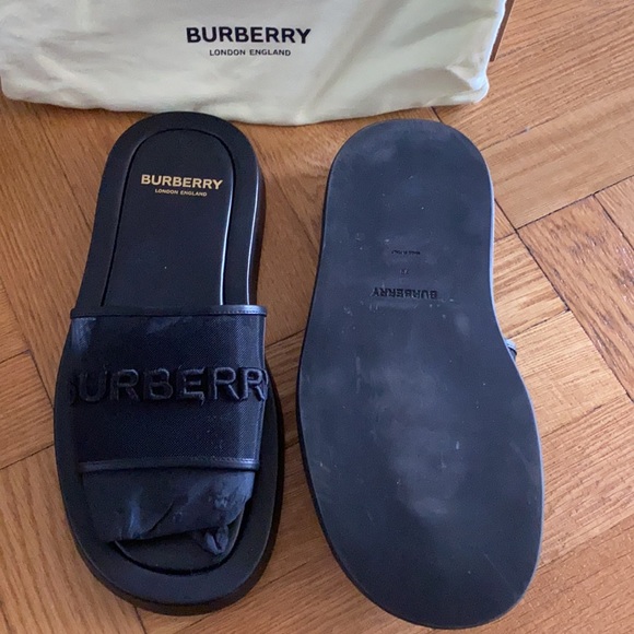 Burberry Embroidered Logo Mesh and Leather Slides - Picture 5 of 9